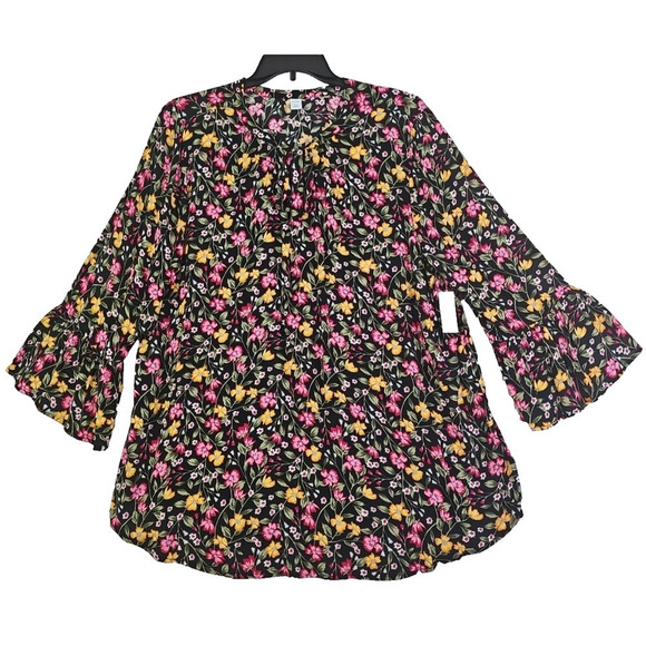 Old Navy ~Woman Size XL TALL~ Black Pink Floral Shirt Oversized Blouse Top NWT. - Picture 1 of 12